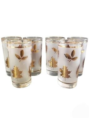 Libbey Highball Glasses Golden Foliage Retro Barware Set of 6 Vintage MCM
